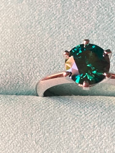 Customer photo review of Solitaire Colored Moissanite Six Prong Engagement Ring