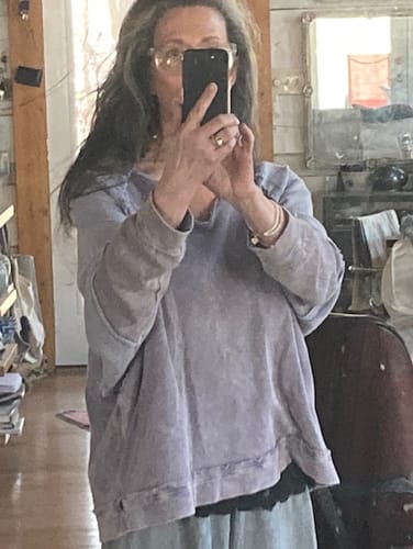 Customer photo review of Mineral Wash Colorblock V Neck Pullover