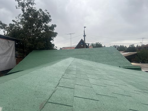 Reseñador muestra su techo con el sellador Lanco Coolguard verde aplicado.