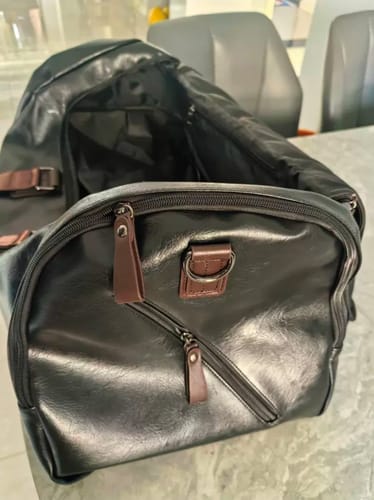 Customer photo review of Premium Leather Weekender Travel Bag for Men