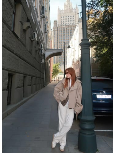 Customer photo review of Violy Belted Cropped Trench Coat