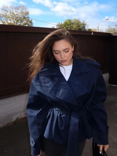 Customer photo review of Elona Belted Short Trench Coat