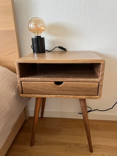 Customer photo review of Walnut Nightstand Set of 2 - Mid Century Modern Bedside Table with Drawer and Shelf