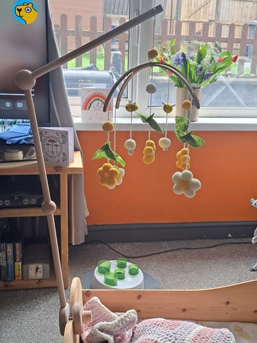 Customer photo review of Honey Bees & Flowers Cot Mobile With Wooden Stand