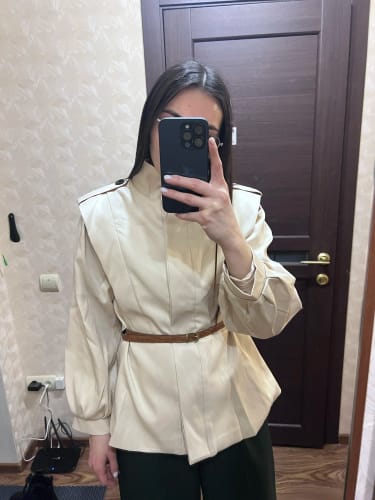 Customer photo review of Camille Belted Short Trench Coat