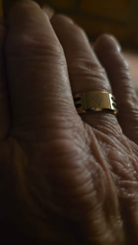 Customer photo review of Mens Masonic Ring Gold Titanium