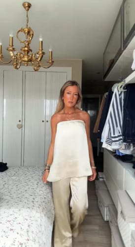 Customer photo review of Claudine Satin Bandeau Pants Suit