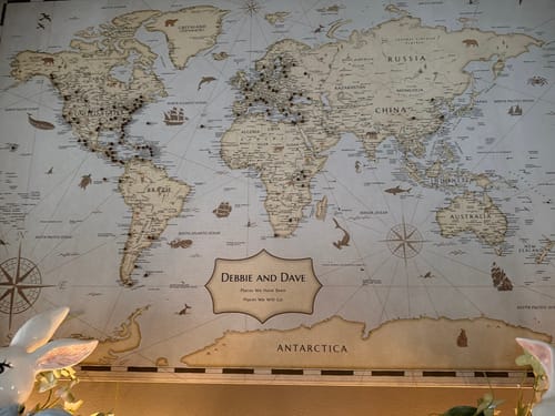 Customer photo review of Pinnable World Journey Map • Vintage Explorer