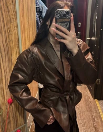 Customer photo review of Veronica Faux Leather Jacket