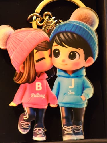 Customer photo review of Cute Cartoon Couple Walking Personalized Acrylic Keychain