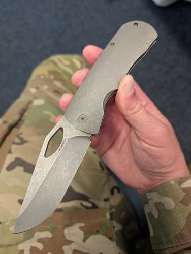 Customer photo review of McNees Dixon Frame Lock Knife, Titanium, Atomic Stonewash MagnaCut Blade & Stonewashed Hardware – Made in USA (1606)