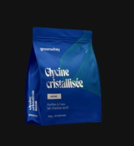 Avis d'un client : sachet bleu de Glycine cristallisée sur un fond sombre.