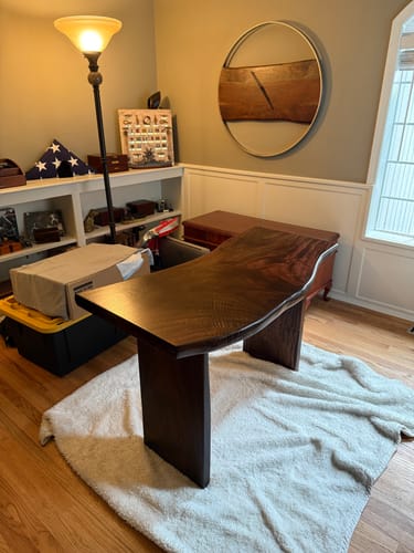 Customer photo review of Modern Organic Curved Office Desk For Executive Or Creative Workspace