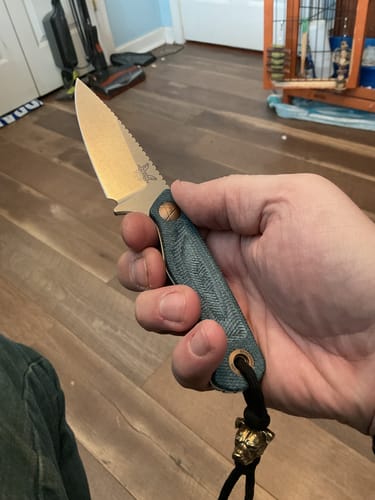 Customer photo review of Benchmade Dacian Fixed Blade Knife – Blue Denim Micarta Handle, CPM MagnaCut Blade, Made in USA (203-04)