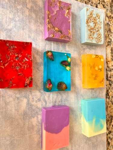 Customer's colorful, decorative soaps made with their craft subscription box.