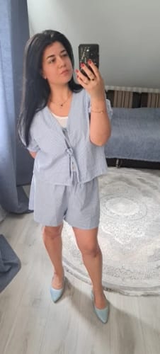 Customer photo review of Juliet Blue Plaid Puff Shoulder Set