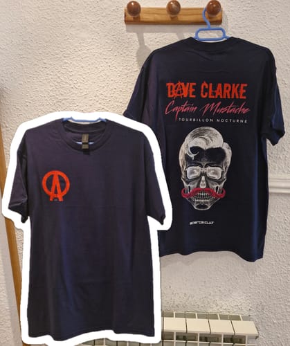 Reviewer's black unisex t-shirt, showing the small red front logo and the large graphic print on the back.