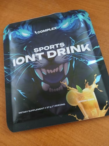 Customer's single-serving sachet of Sports Iont Drink in the lemon juice flavor.