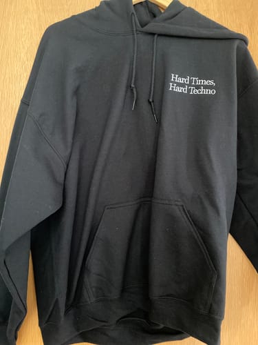 Customer photo review of Hard Times, Hard Techno® Embroidered Hoodie (White Logo) 🚨
