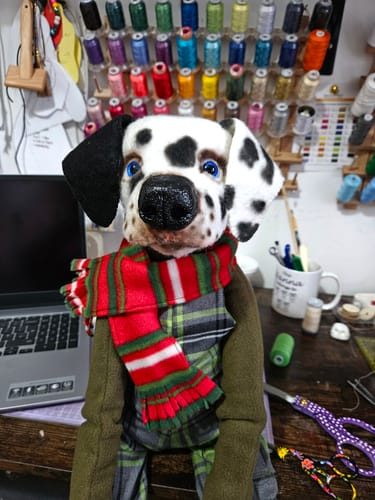 Customer photo review of "Artie" Dalmatian Art doll PDF Pattern Approx 36cm Seated