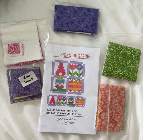 Customer photo review of Signs of Spring Easter Bunny Easter Egg Table Runner Quilt Kit Fabric Pattern Binding Backing ALL PRE CUT 16" X 60"