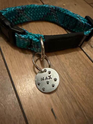 Customer photo review of Hand Stamped Pet ID Tag