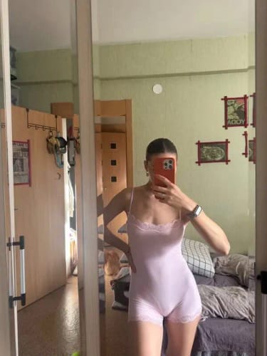 Customer photo review of Carmina Lace Trim Strap Romper