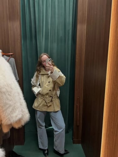 Customer photo review of Vanessa Contrast-Cuff Trench Jacket