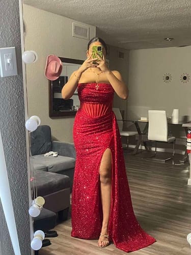 Customer photo review of Sweetheart Sequin Sheer Trumpet Mermaid Prom Dress With Slit