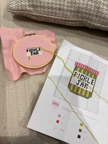 Customer photo review of Pickle Jar Cross Stitch Kit
