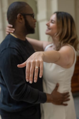 Customer photo review of Aimee 2 Carat Elongated Cushion Cut Solitaire Lab Grown Diamond Ring in 14k Yellow Gold