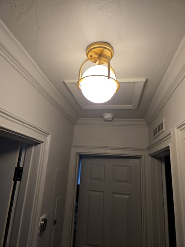Customer photo review of 1-Light Opal Glass Sphere Semi-Flush Mount