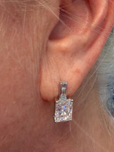 Customer photo review of Radiant Cut Moissanite Stud Diamond Earrings (Custom Order)