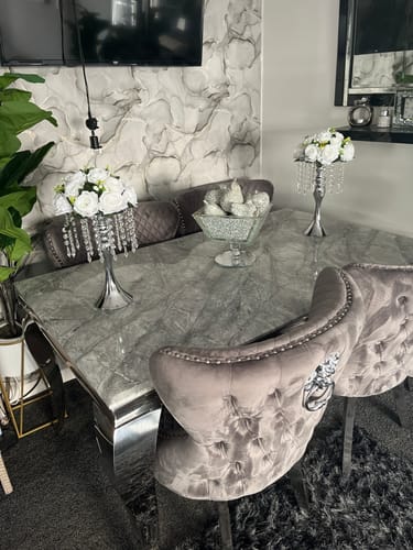 Customer photo review of Vienna Marble Dining Table With Lewis Lion Knocker Chairs