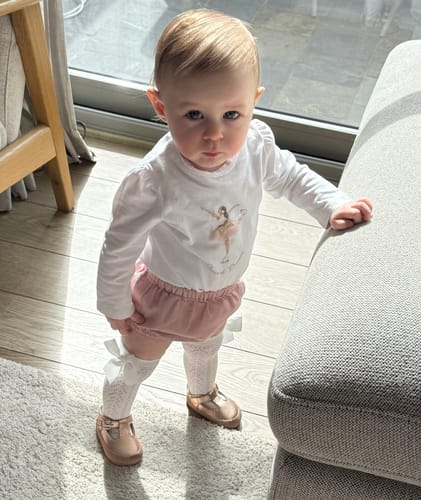 Customer photo review of Zora Rose Gold Metallic Soft Sole T-Bar