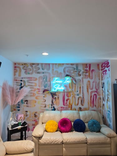 Customer photo review of "Rainbow Brush Strokes" Oversized Wallpaper Wall Mural