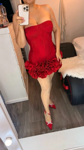 Customer photo review of Women Sexy Strapless Backless Flower Embellished Mini Bandage Dress Bodycon Celebrity Party Cocktail Evening Party Club Dresses