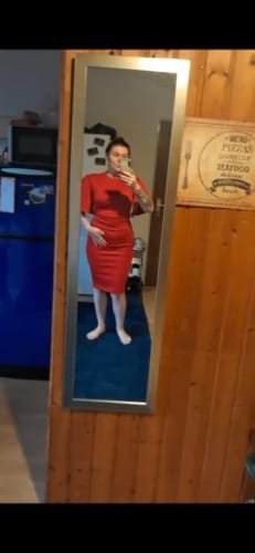 Customer photo review of New 2026 Crew Neck Half Sleeve Hips-Wrapped Slim Fit Party Women Midi Dress Autumn Official Dresses For Ladies