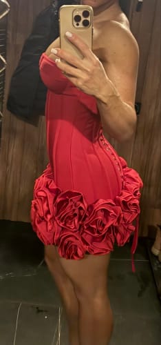 Customer photo review of Women Sexy Strapless Backless Flower Embellished Mini Bandage Dress Bodycon Celebrity Party Cocktail Evening Party Club Dresses