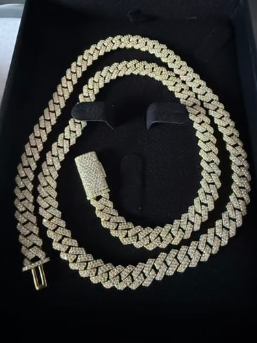 Customer photo review of S925 Moissanite Diamond Prong Cuban Link Chain in 14K Gold - 8mm