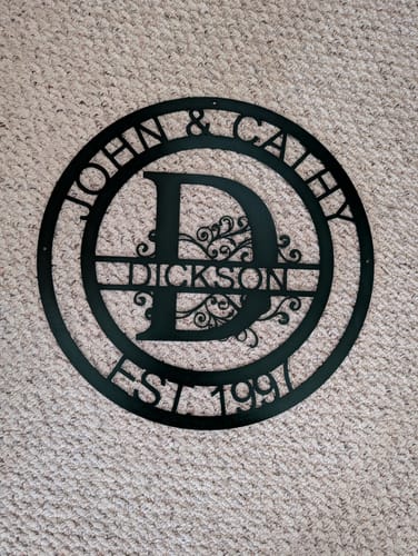Customer photo review of Custom Metal Family Established Monogram Wall Art - 20+ Color Options