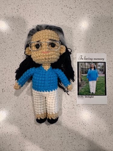 Customer photo review of Dolly® Personalized Crochet Doll with Photo Card