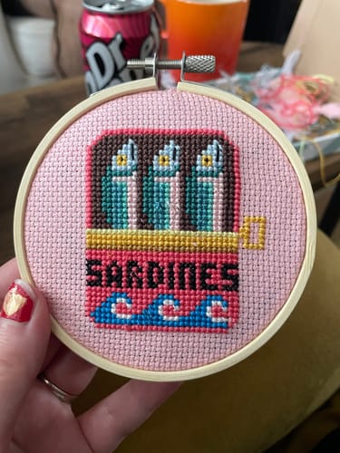 Customer photo review of Sardines Cross Stitch Kit