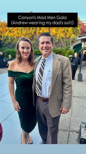 Reviewer wearing the green velvet off-shoulder dress for a Mad Men themed gala.