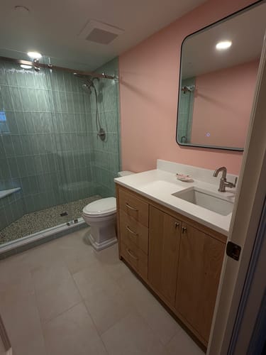 Customer photo review of Mid Century Modern Offset Single Sink Vanity