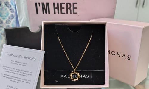 Customer photo review of Radiant Sunburst Halo Pendant Necklace