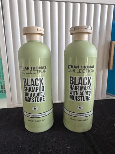 Customer photo review of Ethan Thomas Black shampoo & mask duo