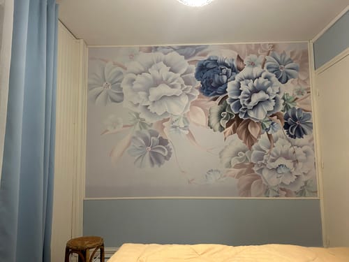 Customer photo review of Papier Peint Fleur Bleu Pastel