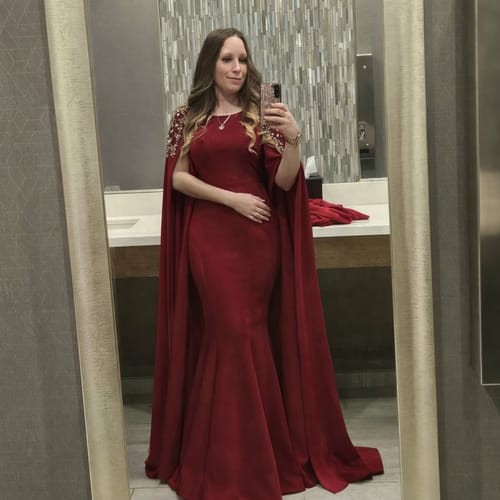 Customer photo review of A Line Beading White Scoop Long Sleeve Prom Dress