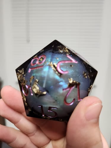 Customer photo review of Elixir of Liquid Death - Giant D20 Liquid Core DnD Dice Set | Acrylic RPG Gaming Dice